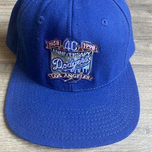 Vintage 90s Los Angeles Dodgers New Era 1998 Snapback Hat Blue 40th Anniversary